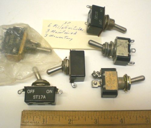 6 Mil.Sealed Toggle Switches, SPDT &amp; DPDT, Assorted, JBT, Made in USA, Lot 3
