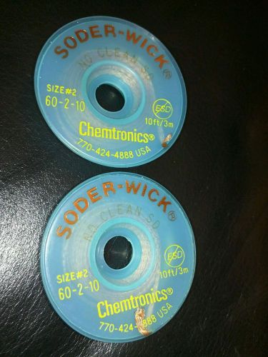 TWO Chemtronics 60-2-10 Soder Wick No Clean SD Desoldering Braid #2 20 FT TOTAL!