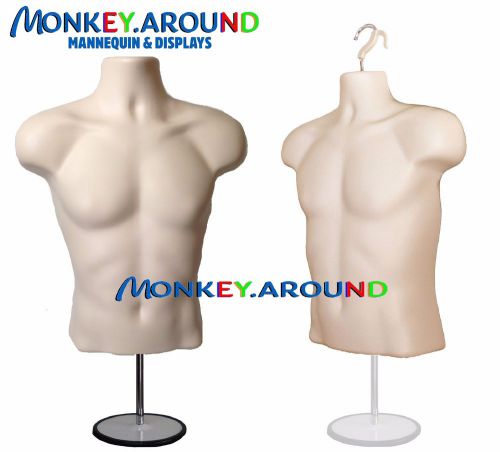 Male mannequin flesh torso dress body form,1 stand,1 hook-display men shirt pant for sale