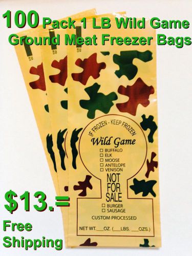 CAMO PRINT WILD GAME GROUND MEAT FREEZER CHUB BAGS 1LB 100 COUNT FREE SHIPPING