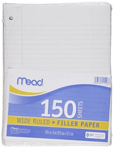 Mead Filler Paper, Loose Leaf Paper, Wide Ruled, 150 Sheets/Pack (15103)