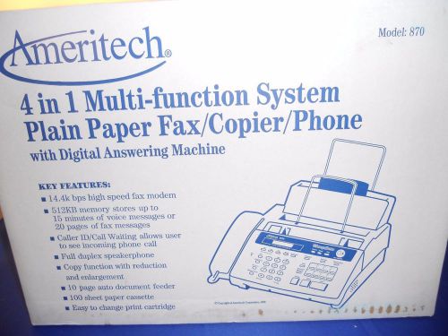 Ameritech 4 in 1 Multi-function System Fax/Copier/Phone/AnsMach  Model 870 A0275