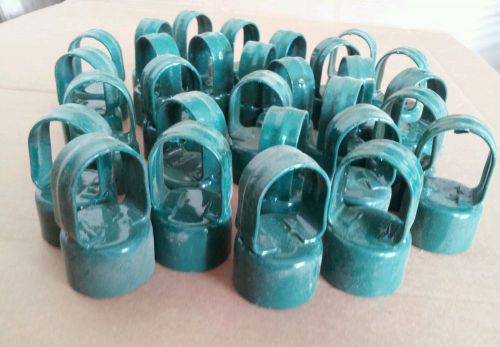 Chain link fence. green vinyl loop caps (lot of 29) 2&#034;x1-5/8&#034;. for sale