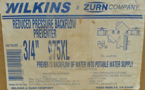 Wilkins  ZURN Company reduced  pressure  backflow preventer 975XL  3/4&#034;