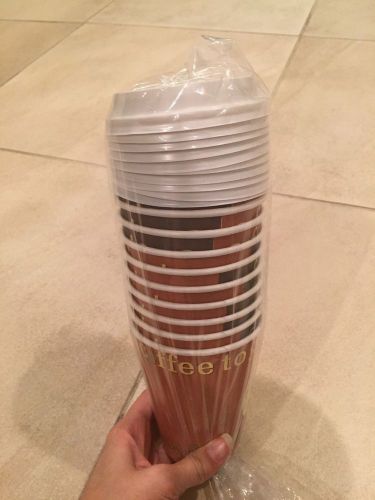 12 Oz. Paper Coffee Cup with Lids. 10 Sets. Brand New.