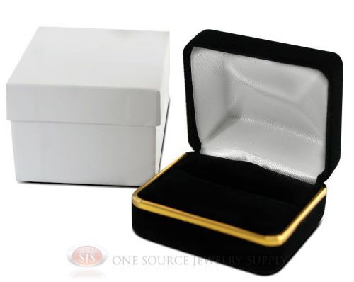 Black Velvet Classic Double Ring Metal Jewelry Gift Box 2 3/8&#034;W x 2&#034;D x 1 1/2&#034;H