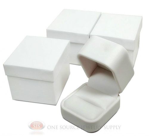 3 Piece Round Corner White Leather Ring Jewelry Gift Boxes 2&#034; x 2 3/8&#034; x 1 3/4&#034;