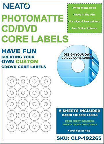Neato PhotoMatte CD/DVD Core Labels, 100 Labels