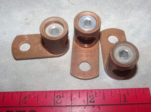 Three (3) ILSCO CP-250 Copper Post Connector, 250-6, 3/8&#034; Bolt Size, Lug