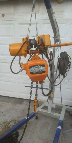 Harrington 1 ton electric chain hoist with motorized trolley *60 ft lift* for sale