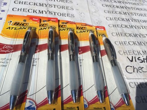 5 Bic Atlantis Extra Soft Grip Ultra-Comfort Ball Point Grey Pen/Black Ink