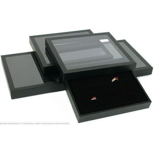 4 36 Slot Black Ring Display &amp; Acrylic Lid Case