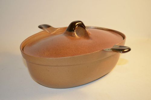 Vintage Pottery Brown Drip Ware Oval Casserole Baking Dish Covered Hors Series