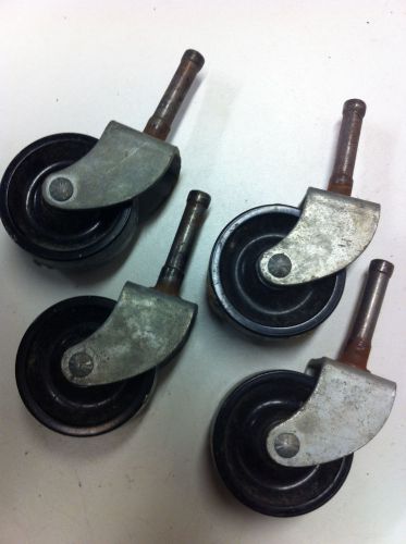Set four 4 vintage casters with 2&#034; hard black plastic wheels steampunk upcycle for sale