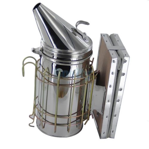 Bee hive smoker stainless steel w/ leather heat shield beekeeping equipment for sale