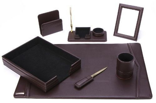 Office Desk Leather Pad Supplies Organizer Paper Letter Holder Picture Pen Cup