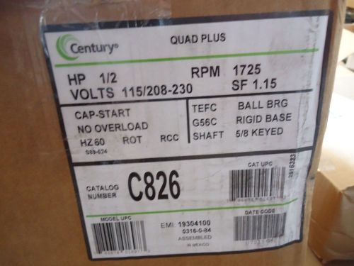 Century Quad Plus C826 1/2hp 115/208-230 Volt 1725 RPM G56C NEW