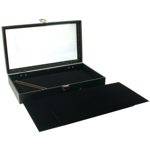 3 black jewelry chain pads &amp; glass lid display case for sale