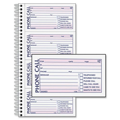 Adams phone message book 5.25 x 11 inch spiral bound 2-part carbonless 4 mess... for sale