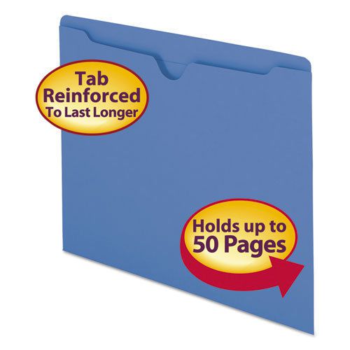 File Jackets, Reinforced Double-Ply Tab, Letter, 11 Point Stock, Blue, 100/Box