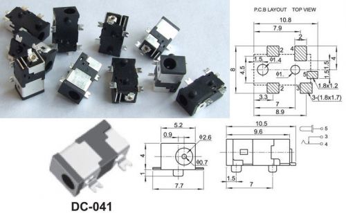 200PCS 2.5mm X 0.7mm DC SMD socket for PCB Charger Power Plug soldering DC-041