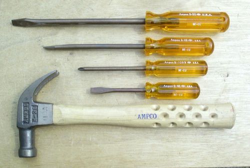 Ampco non-sparking becu beryllium copper  screw driver  lot of 4 &amp; claw hammer for sale
