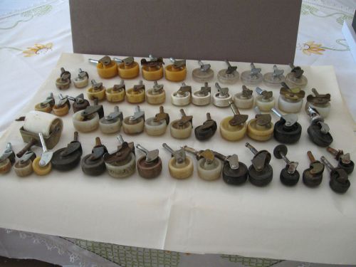 Lot of 50 misc. FURNITURE CASTERS Varies sizes &amp; Manufactures, Mostly Plastic
