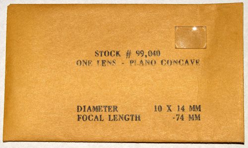 Edmund Scientific Plano Concave Lens 10x14mm -74mm Fl