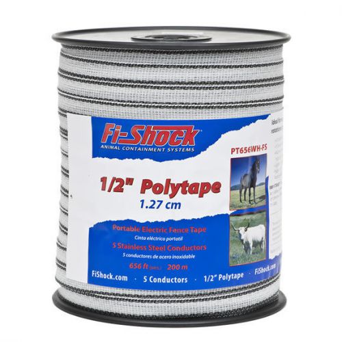 Fi-Shock PT656WH-FS Electric Fence Polytape, 200 Meter, 1/2&#034;