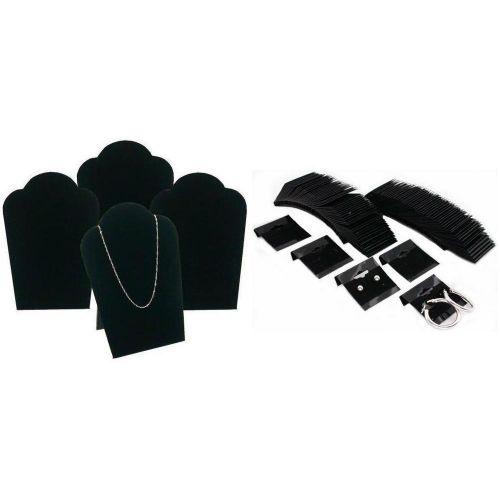 Black Velvet Necklace Easel Jewelry Display &amp; Hanging Earring Cards Kit 104 Pcs