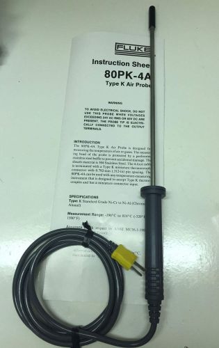 Fluke 80PK-4A Type K Thermocouple Air Probe 40 to 816 c, Excellent must see!!