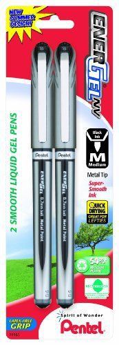 Pentel EnerGel NV Liquid Gel Pen, 0.7mm, Metal Tip, Black Ink, 2 Pack (BL27BP2A)