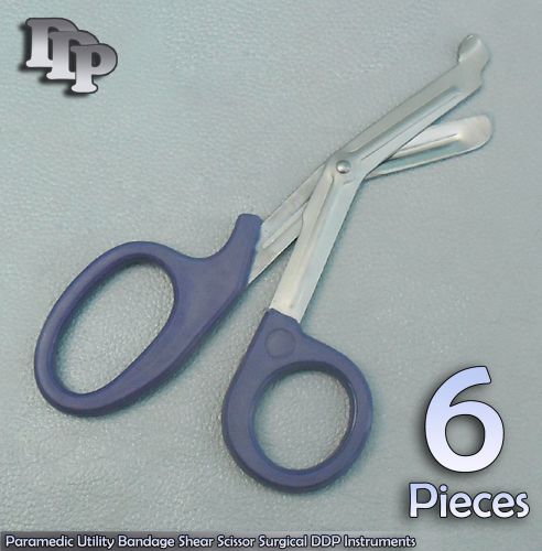 6Pcs Paramedic Utility Bandage Shear Scissor7.25&#034; Blue Handle DDP Instruments