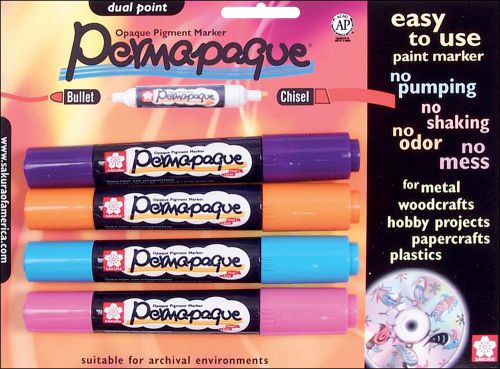 Permapaque paint markers dual point 4/pkg-purple, pink, orange &amp; sky blue for sale