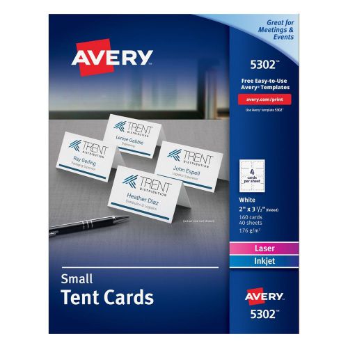 Avery Small Tent Cards 2 x 3.5 Inches White  Box of 160 (5302) 1 Pack