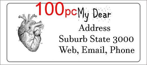 100 Personalised return address label custom mailing sticker 56x25mm heart