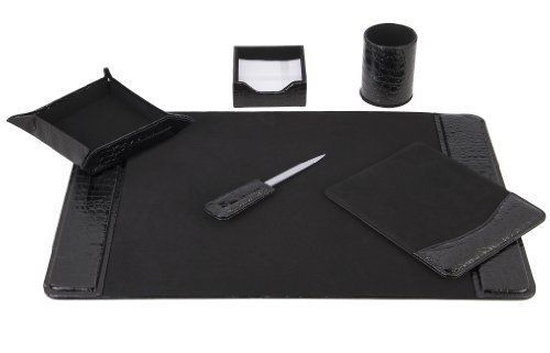 Office Supply Eco-Friendly 6 Piece Leather Desk Set, Black 17C-DSBA6
