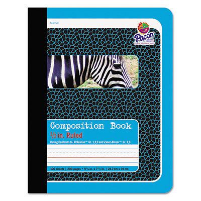 Composition Book, 1/2&#034; Ruling, 9-3/4 x 7-1/2, 100 Sheets, Sold as 1 Each
