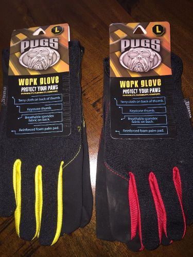 Pugs Work Gloves 2- Pair Red And Black And Black/Yellow Size Large