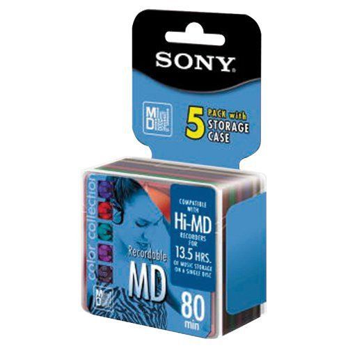 Sony MiniDiscs, 5-Pack 5MDW80CL2 (Recordable MD, 80 Mins Each)