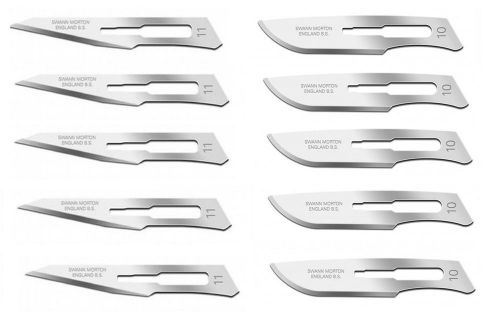 Set of 10 Swann Morton Sterile Carbon Steel Surgical Scalpel Blades #10 #11