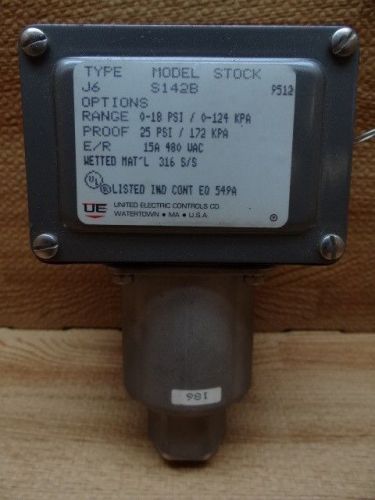 United Electric Pressure Switch, Type J6, Model S142B, 0-18 PSI