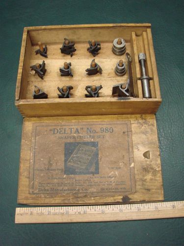 Vintage delta no. 980 shaper cutter set in original dovetail wooden box for sale