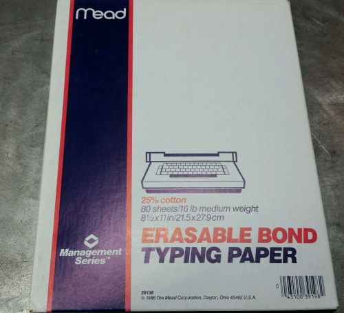 Vintage Mead Erasable Bond Typing Paper Medium Weight 25% Cotton - Dated 1986