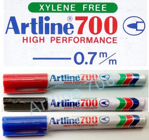3 pcs artline 700 permanant marker pen 0.7mm (select red blue black) for sale