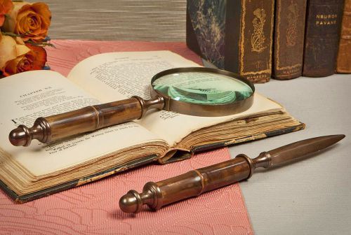 Desk accessories - china grove letter opener &amp; magnifying glass desk set - brass for sale