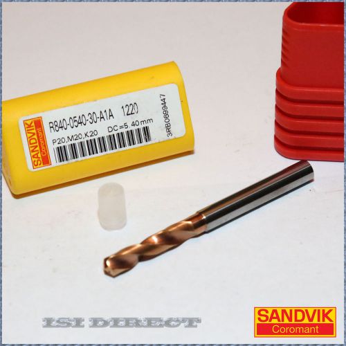 R840 0540 30 A1A 1220 SANDVIK Coolant Drill Bit, Size 5.40mm, Solid Carbide