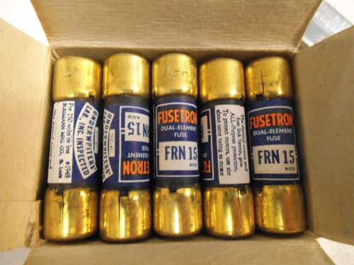 Lot of 10 fusetron 15 amp 2&#034; buss fuses-dual element frn-15 -  250v nos box for sale
