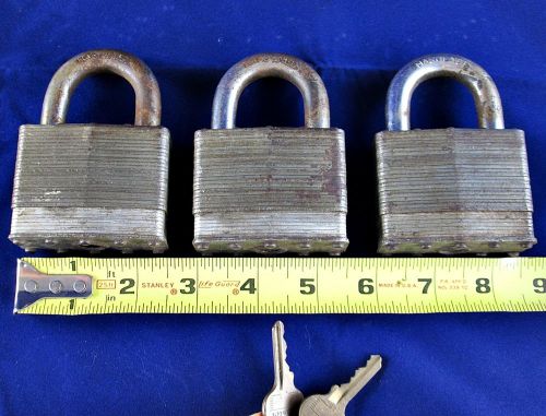 Set of 3 Vintage No. 15 Large Heavy-Duty Master Lock Pad Locks - Matching Keys