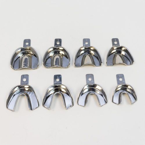 Dental stainless steel non-perforated impression trays autoclavable set of 8 for sale